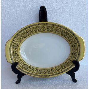 VINTAGE GOLDEN DAMASK BONE CHINA SERVING BOWL 10.5” By 7.5”